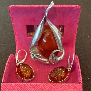 Amber Pendant and Earrings